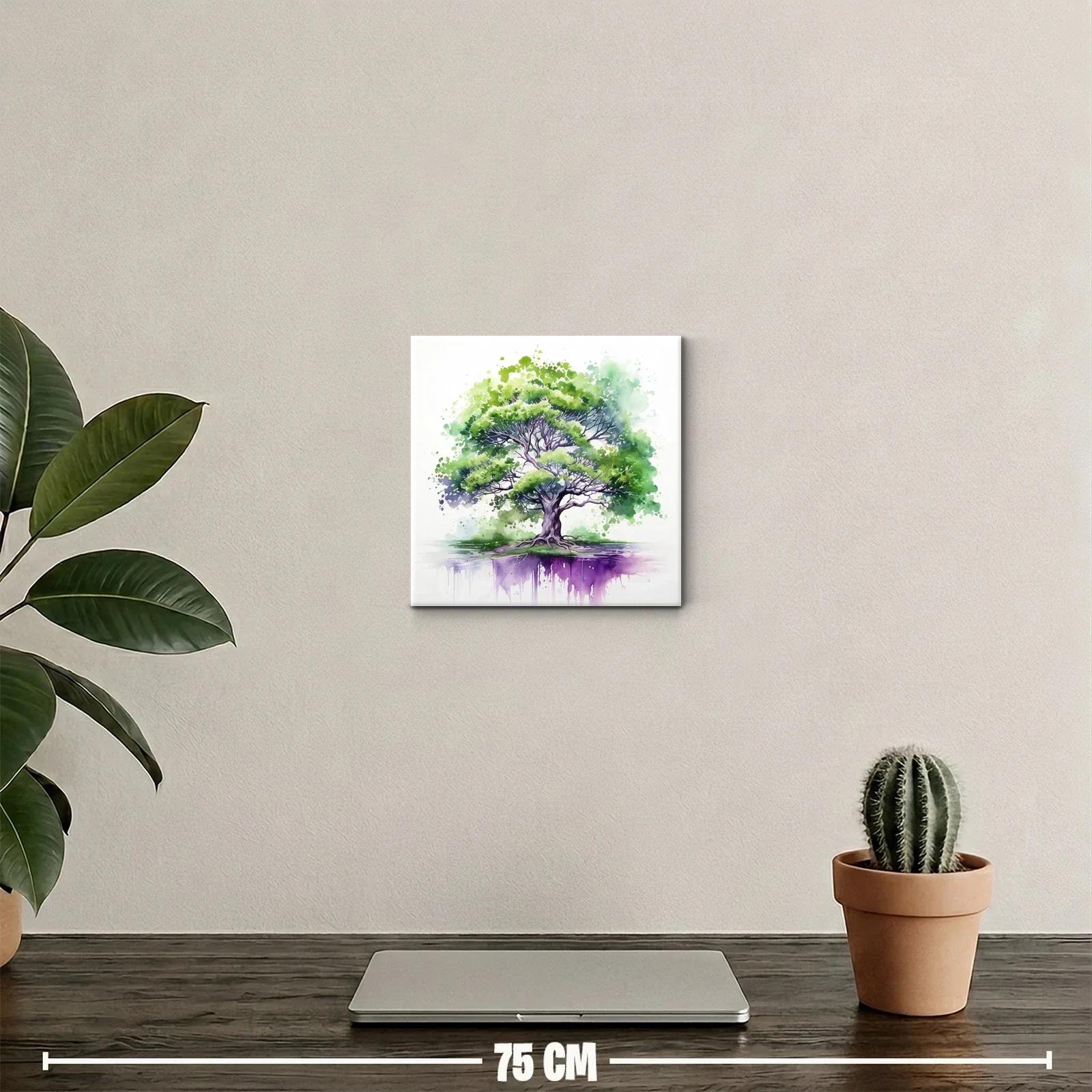 Árbol vibrante con reflejo en tonos verdes y púrpuras — miniatura 2