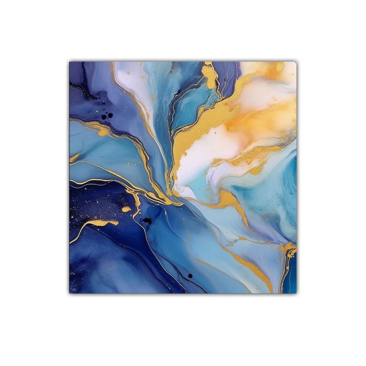 Cuadro abstracto en tonos azules y dorados sofisticados