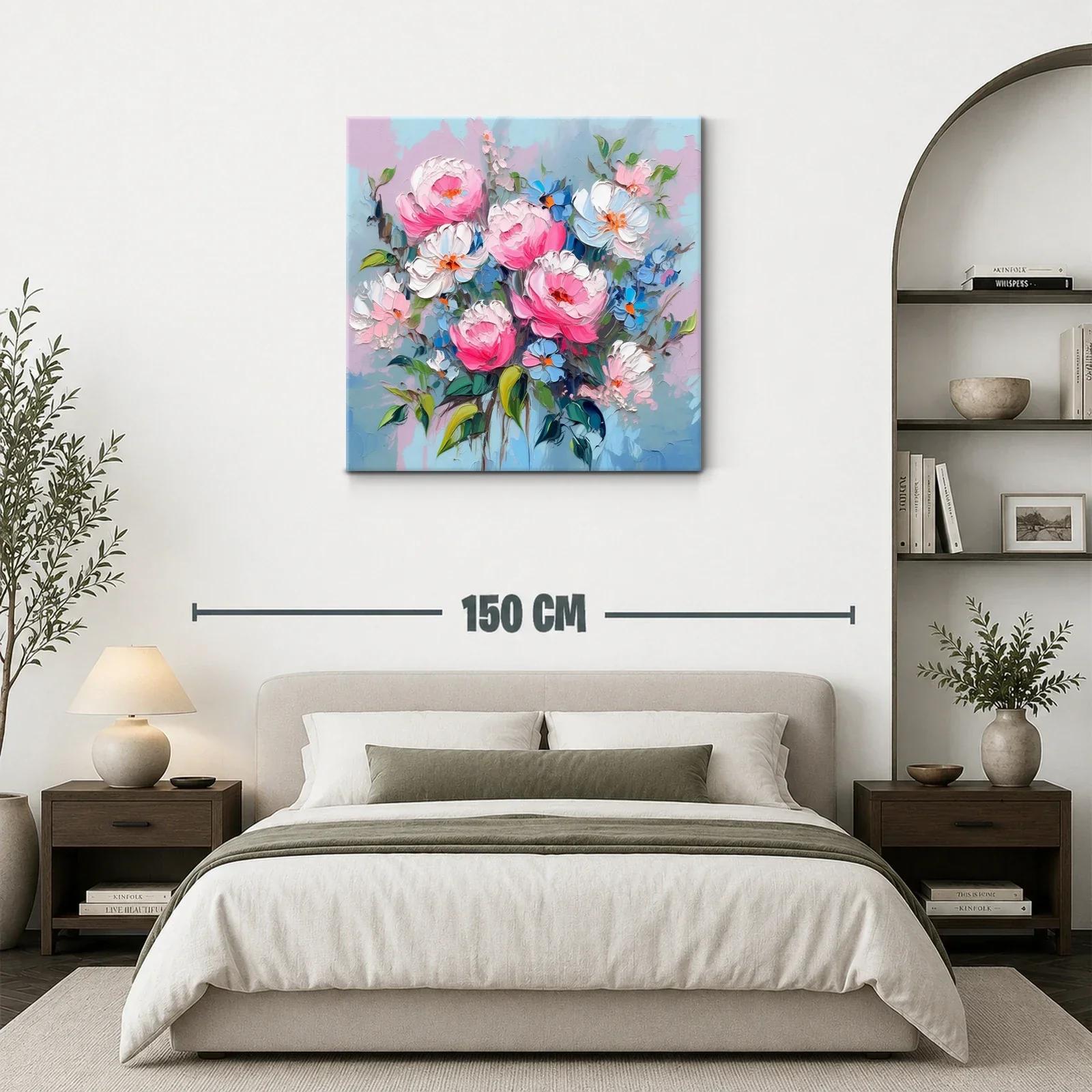 Lienzo con flores en tonos rosados y azules relajantes — miniatura 3