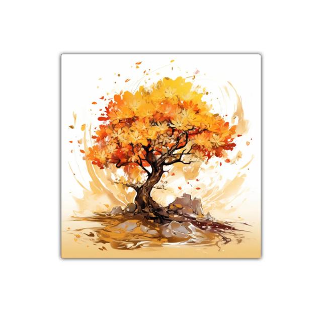 Árbol de otoño con vibrantes tonos cálidos y movimiento