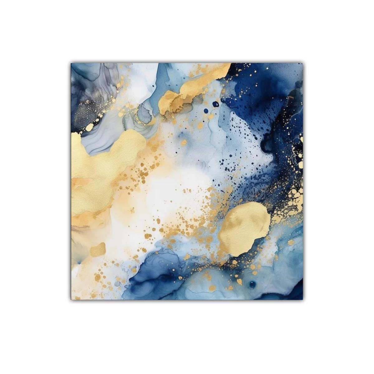 Cuadro abstracto tonos azules y dorados en movimiento — miniatura 1