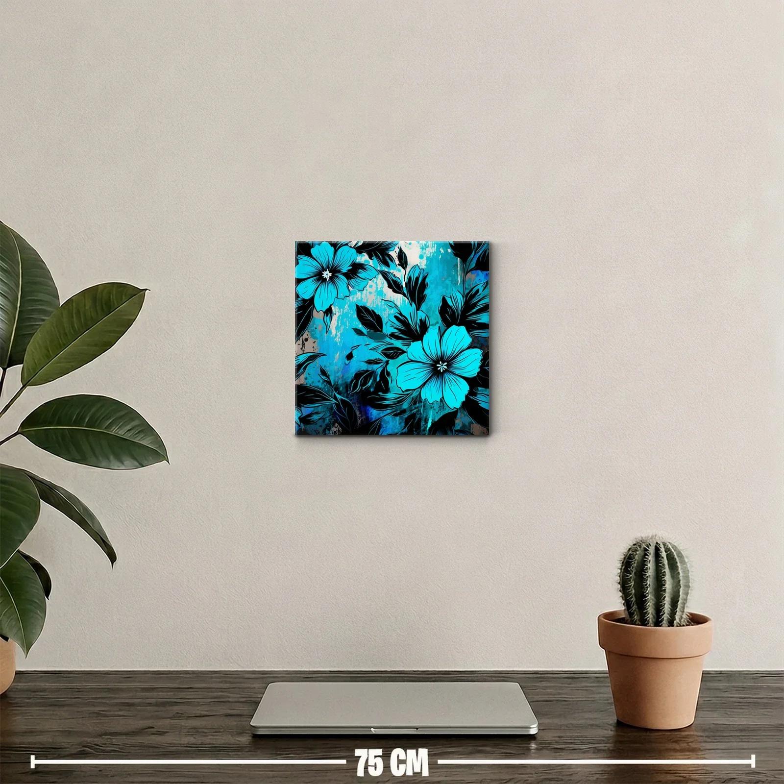 Decorativo cuadro floral en tonos azul y negro vibrante — miniatura 2