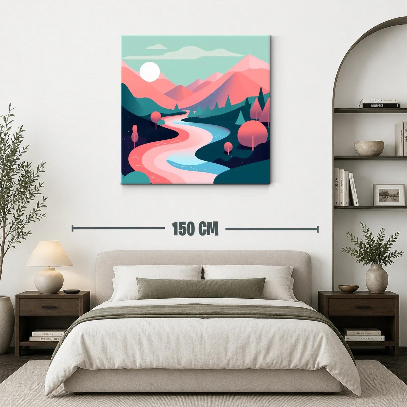 Paisaje cromático de río y montañas en tonos pastel — miniatura 3
