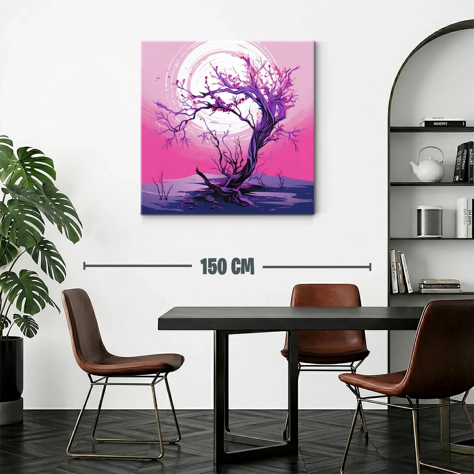 Árbol en flor con luna llena en tonos fucsia y violeta — miniatura 2