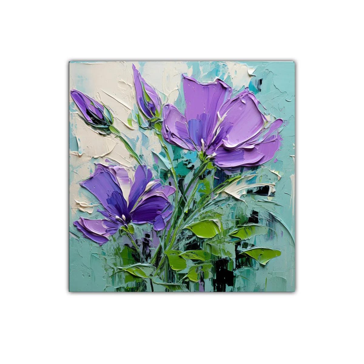 Flores lilas vibrantes con hojas verdes y fondo azul claro — imagen principal