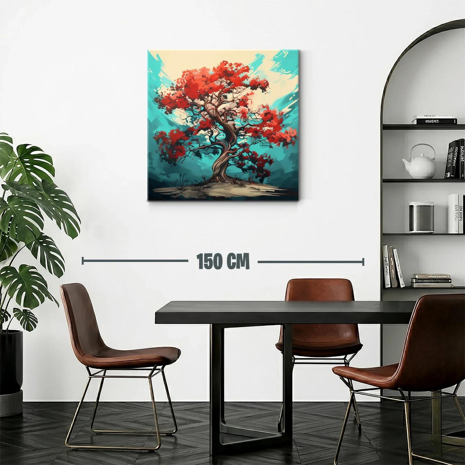 Árbol de vida con follaje rojo vibrante sobre fondo azul — miniatura 2