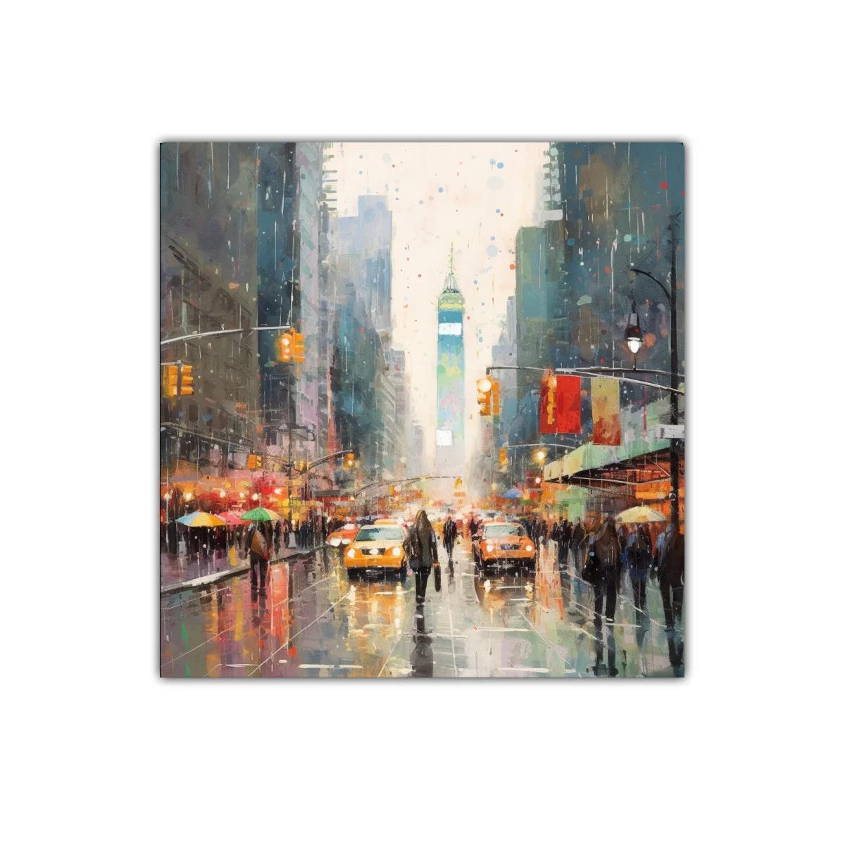 Cuadro urbano con luces vibrantes y calles llenas de vida — imagen principal