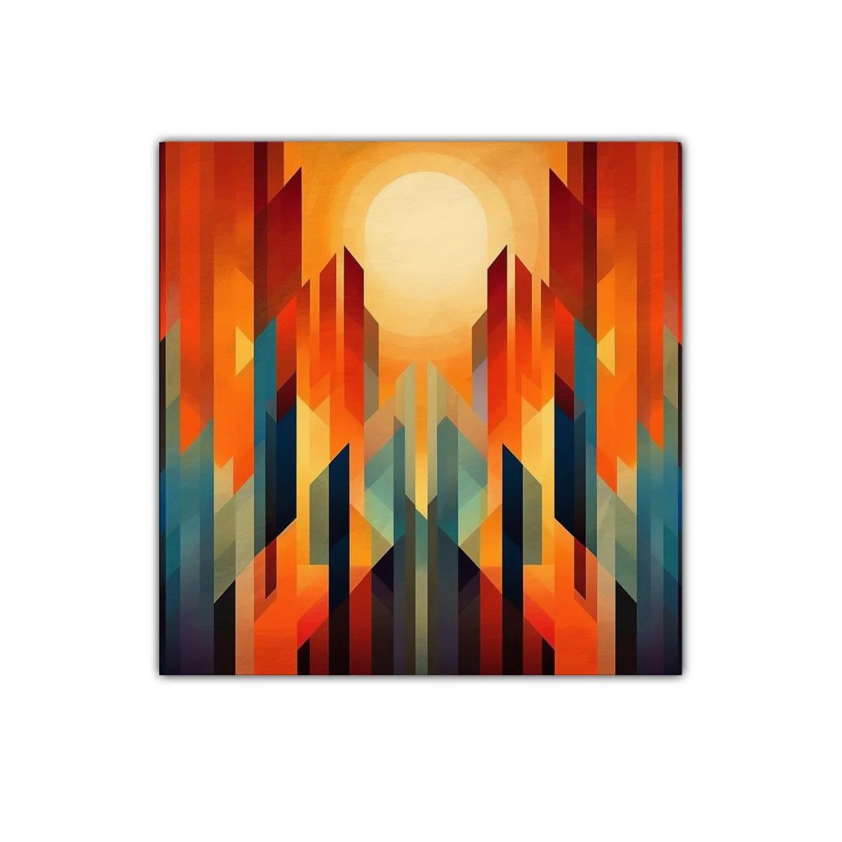 Cuadro abstracto con formas geométricas en tonos cálidos