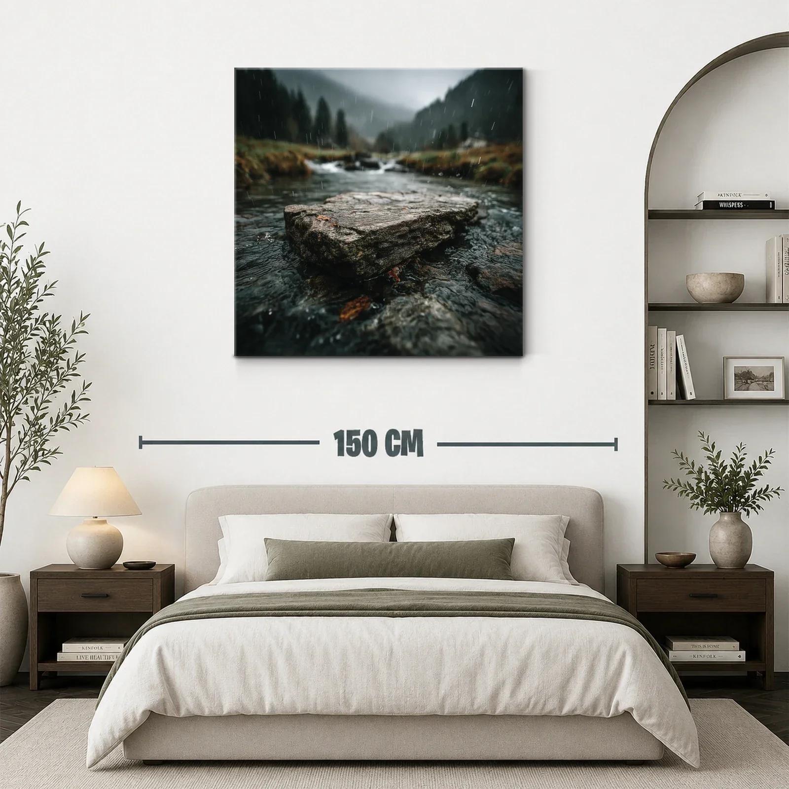 Paisaje natural con río y lluvia en tonos verdes y grises — miniatura 3