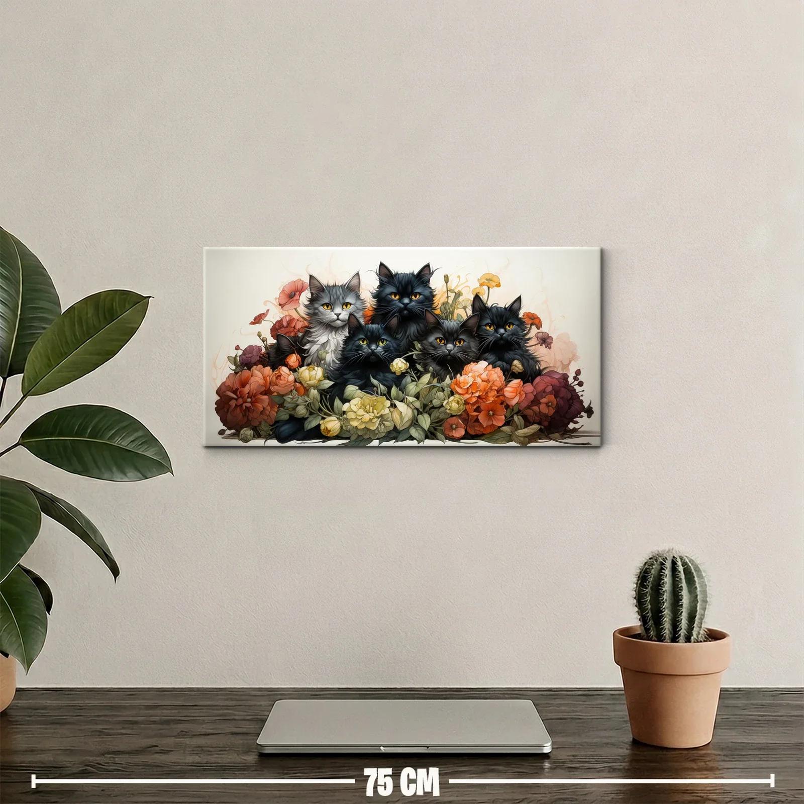 Cuadro grupo de gatos entre flores — miniatura 2