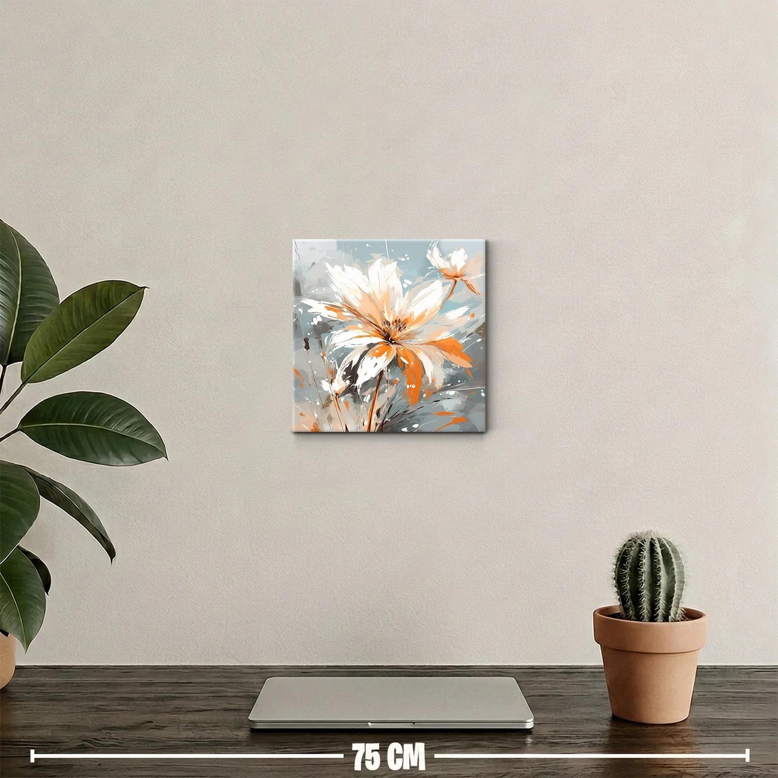 Cuadro floral contemporáneo en tonos naranja y azul — miniatura 2