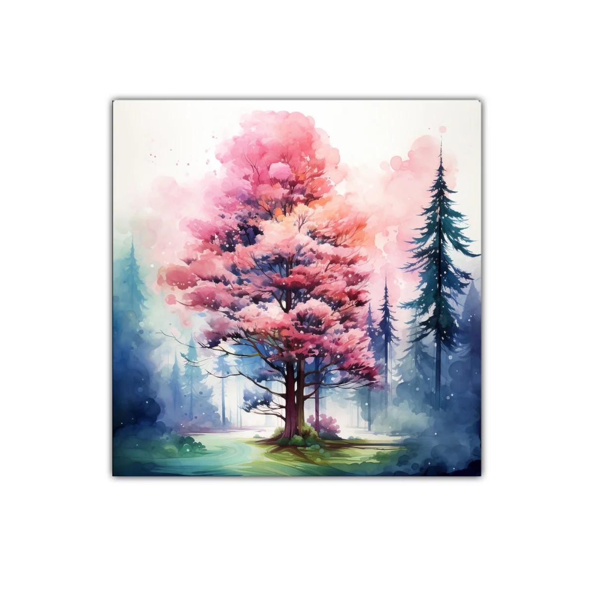 Árbol rosa en bosque mágico con tonos suaves y vibrantes — imagen principal