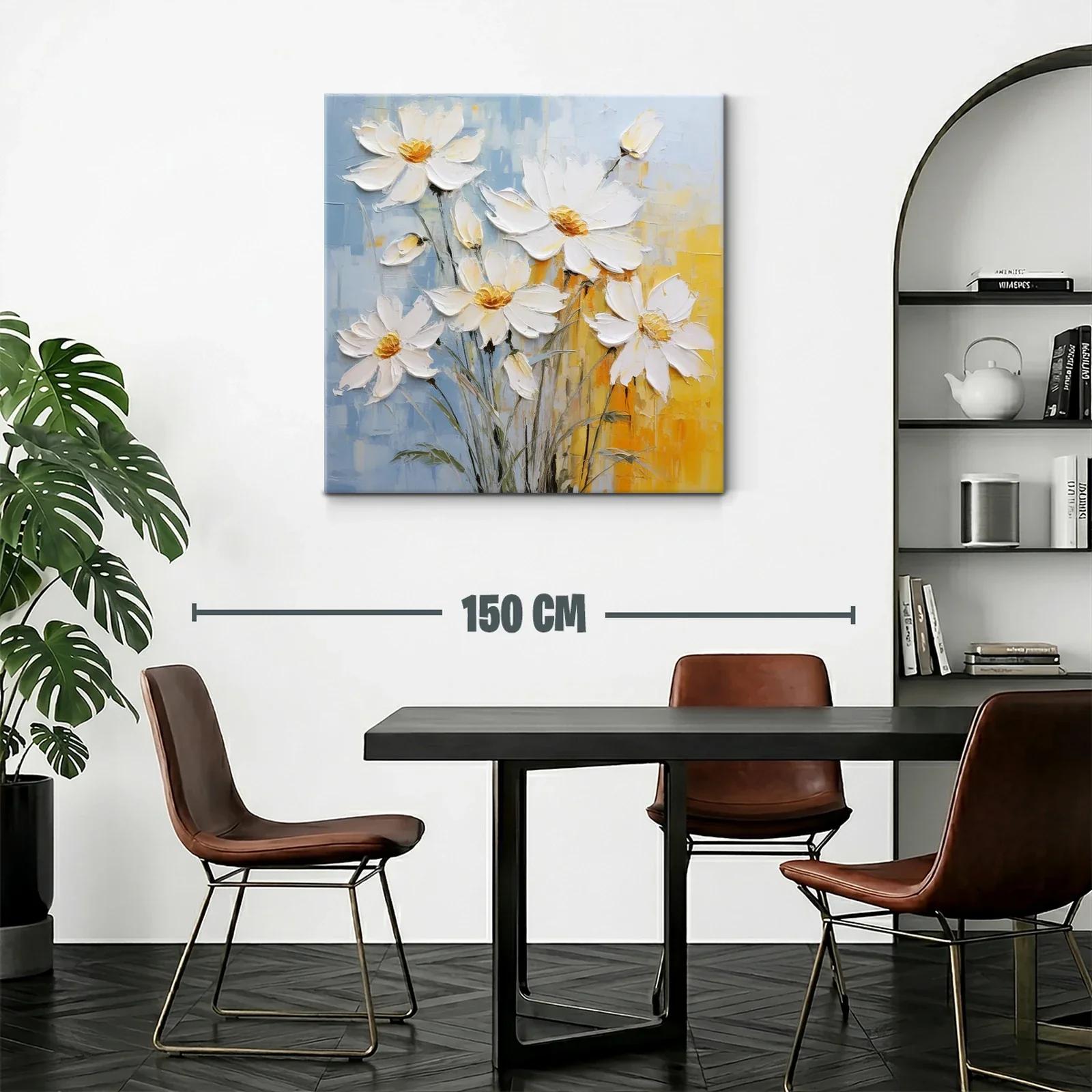 Cuadro con ramo de flores blancas y fondo azul y amarillo — miniatura 2