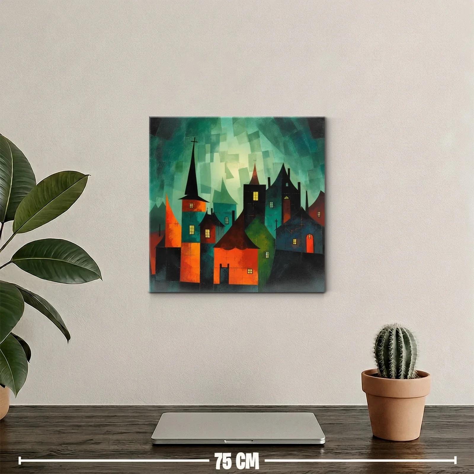 Pueblo mágico con luces cálidas y cielo en tonos verdosos — miniatura 2