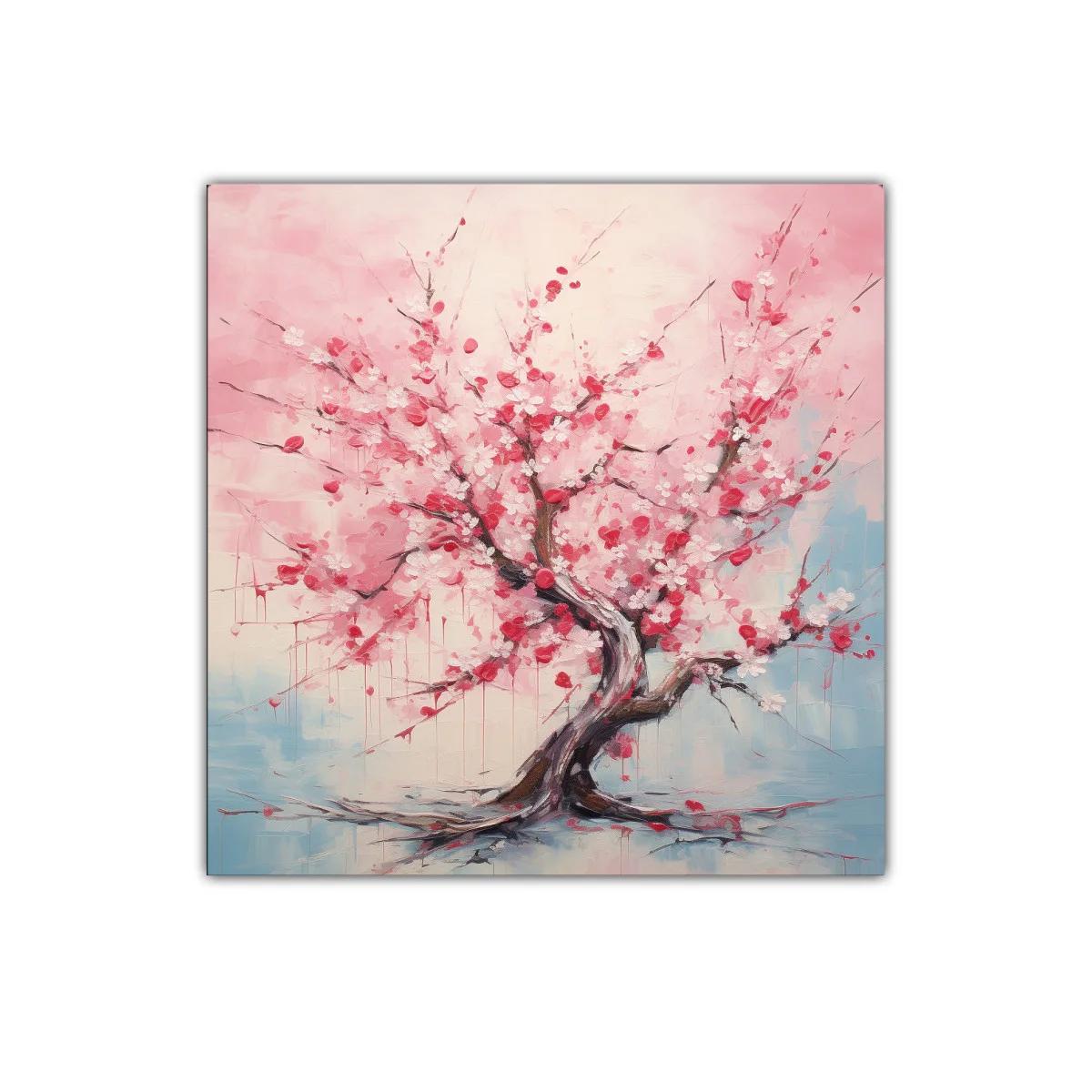Cuadro árbol de flores rosas en tonos suaves y delicados