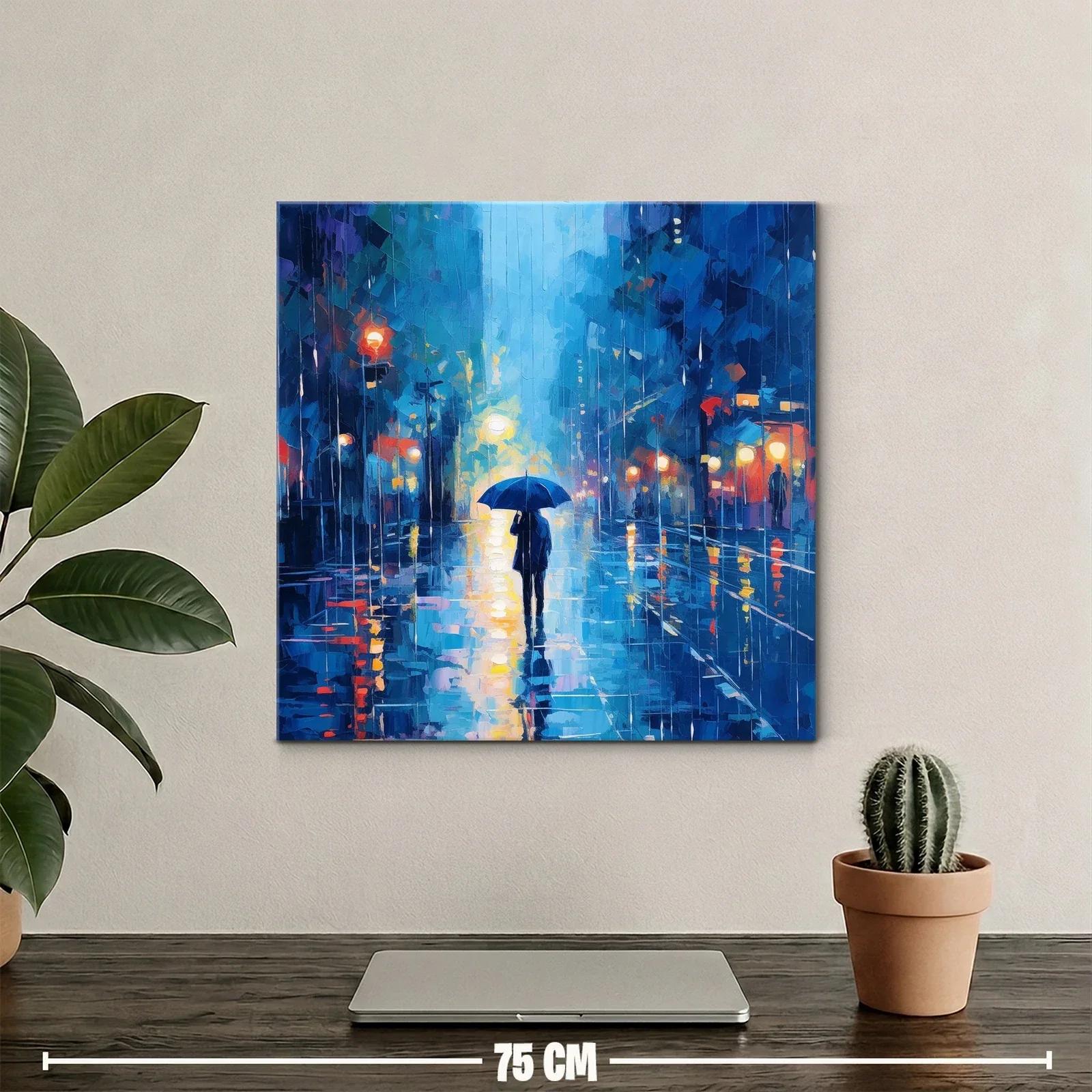 Camino bajo la lluvia con reflejos urbanos vibrantes — miniatura 2