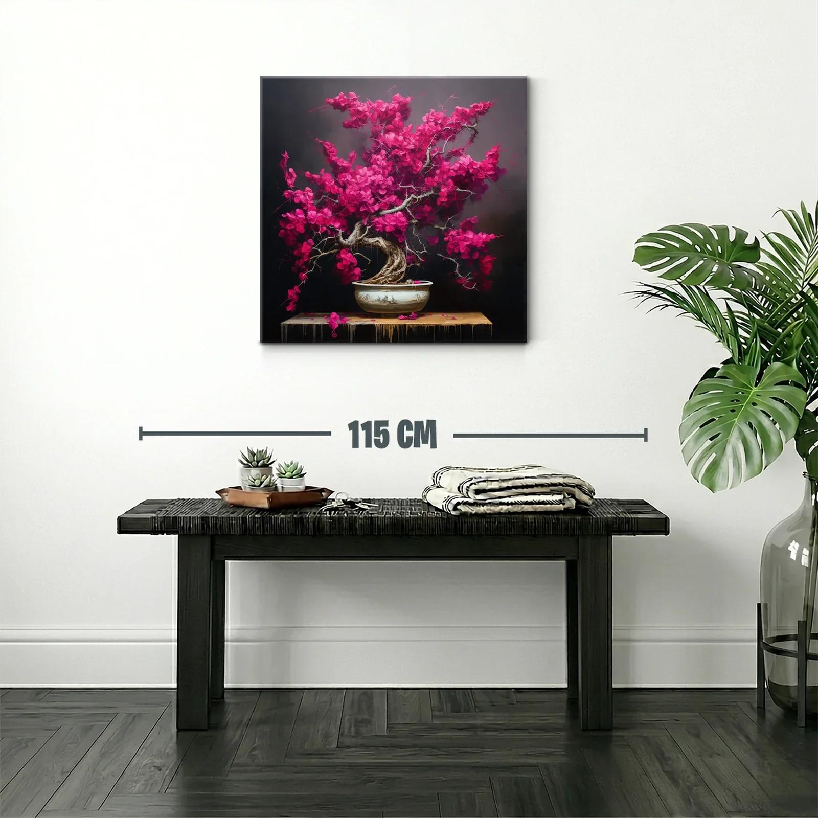 Bonsái con flores vibrantes en tonos fucsia y fondo oscuro — miniatura 2