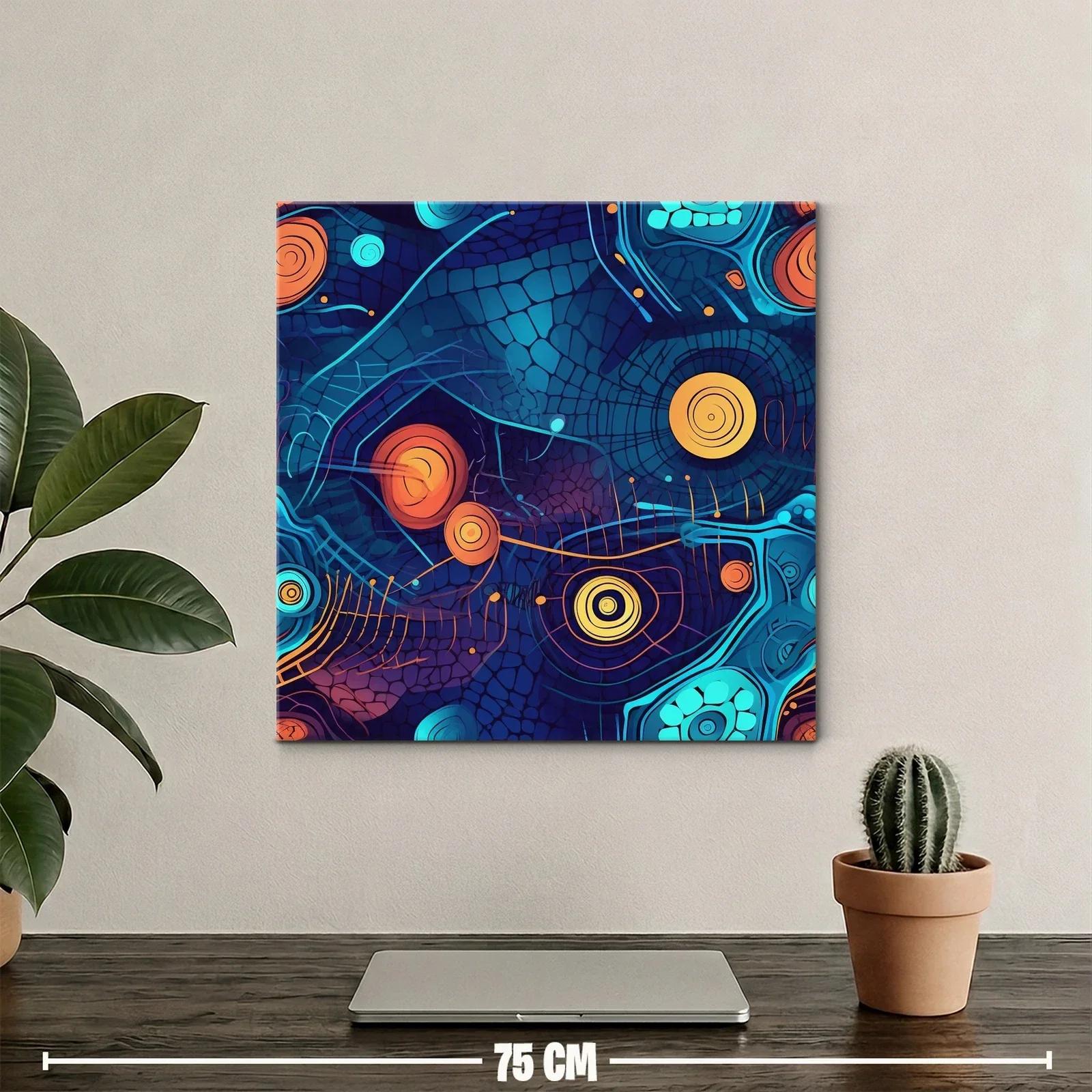 Cuadro abstracto con formas circulares en tonos azules y naranjas — miniatura 2