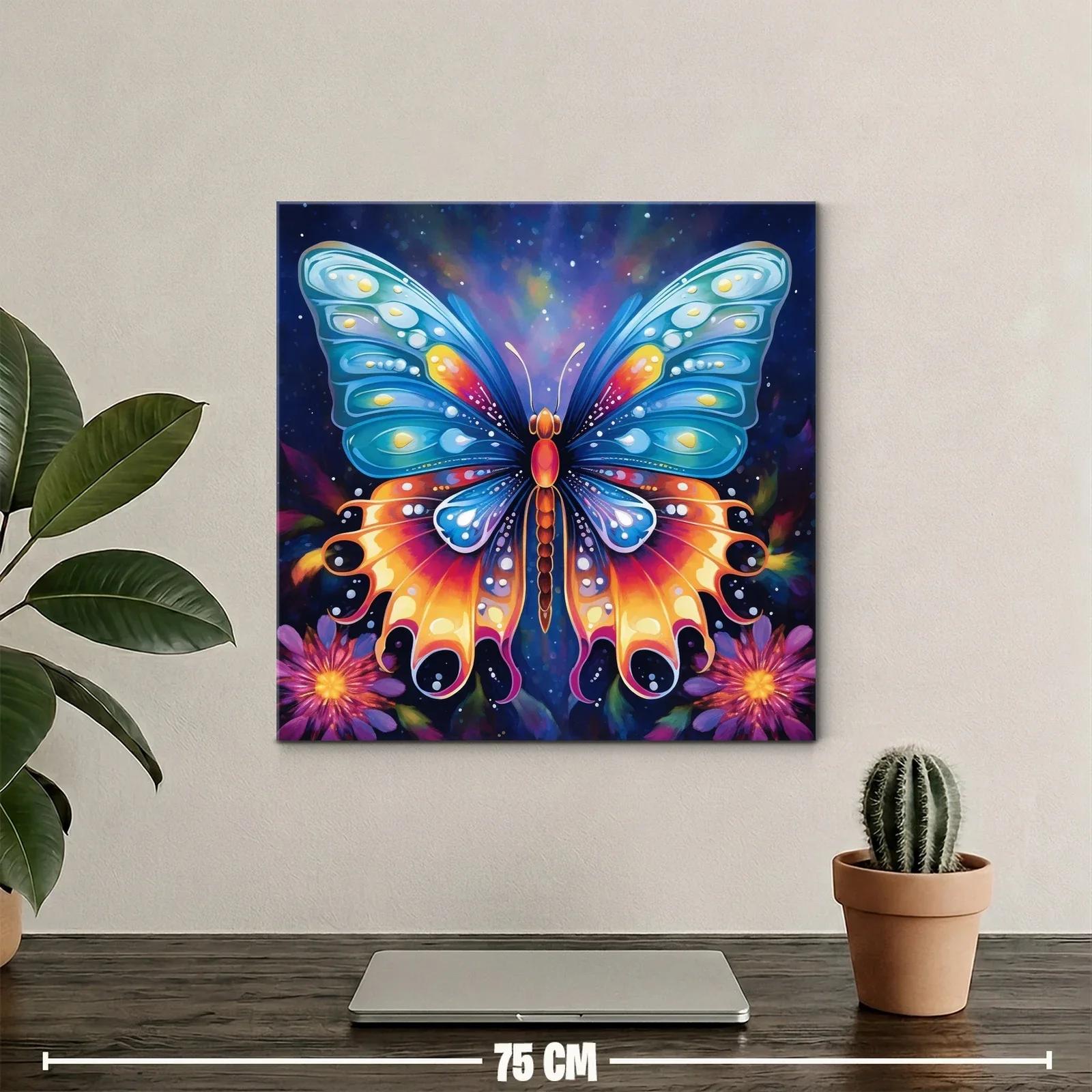 Mariposa vibrante entre flores con fondo estrellado — miniatura 2