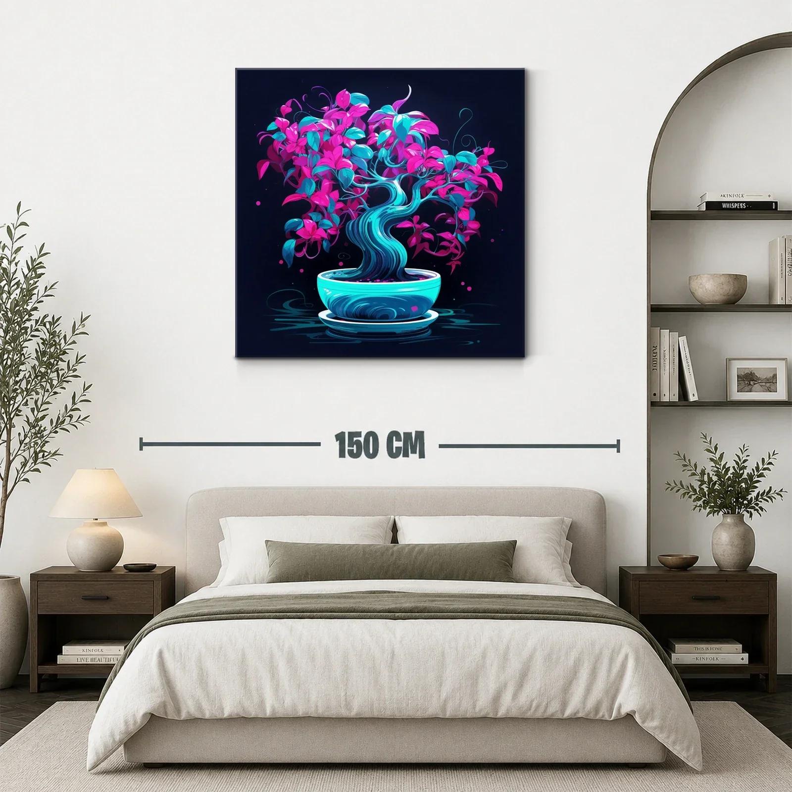 Bonsái vibrante con hojas en tonos fucsias y turquesas — miniatura 3