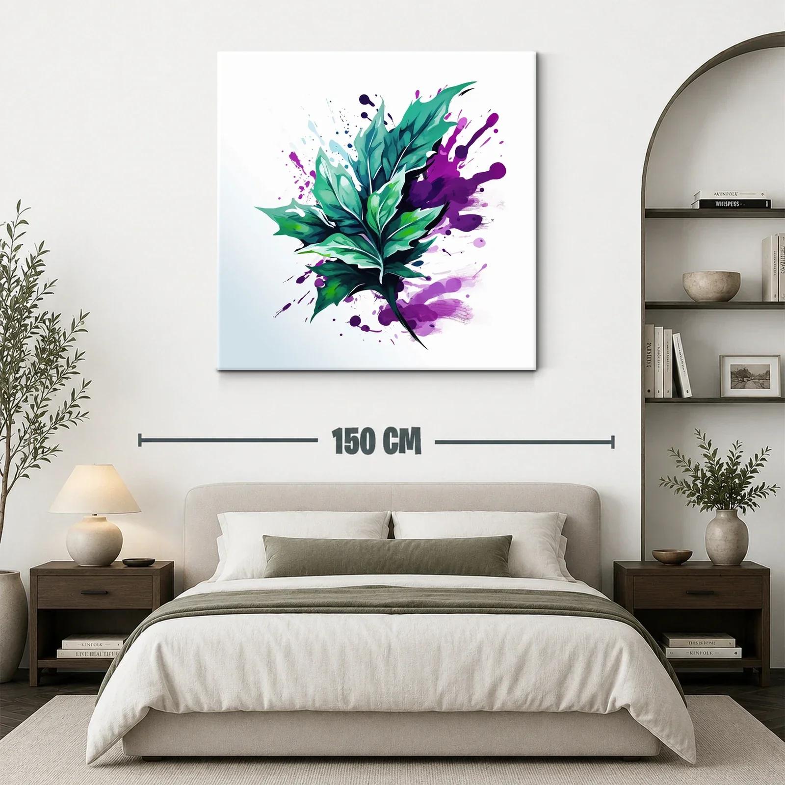 Hoja verde vibrante con salpicaduras moradas abstractas — miniatura 3