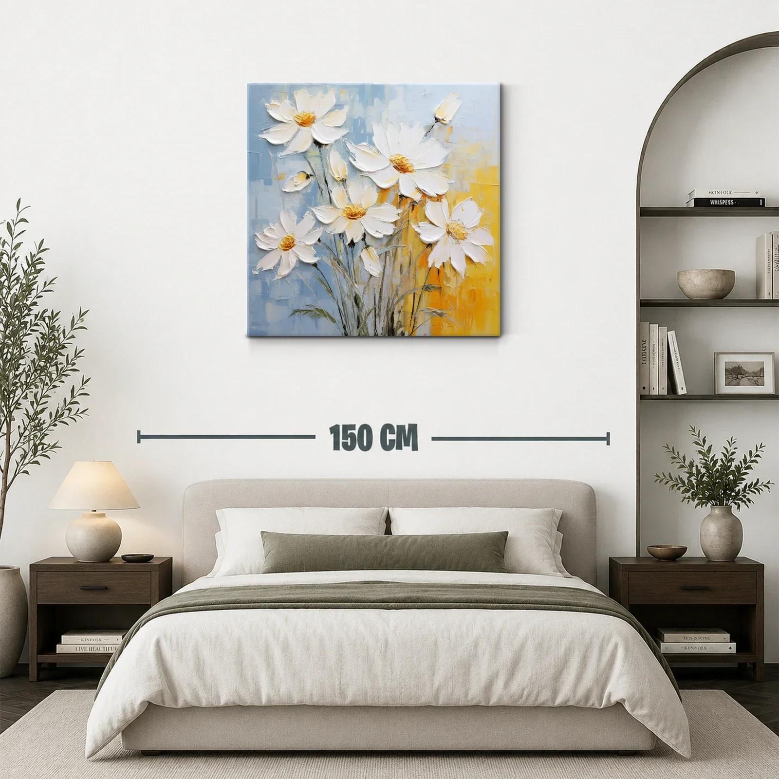 Cuadro con ramo de flores blancas y fondo azul y amarillo — miniatura 3