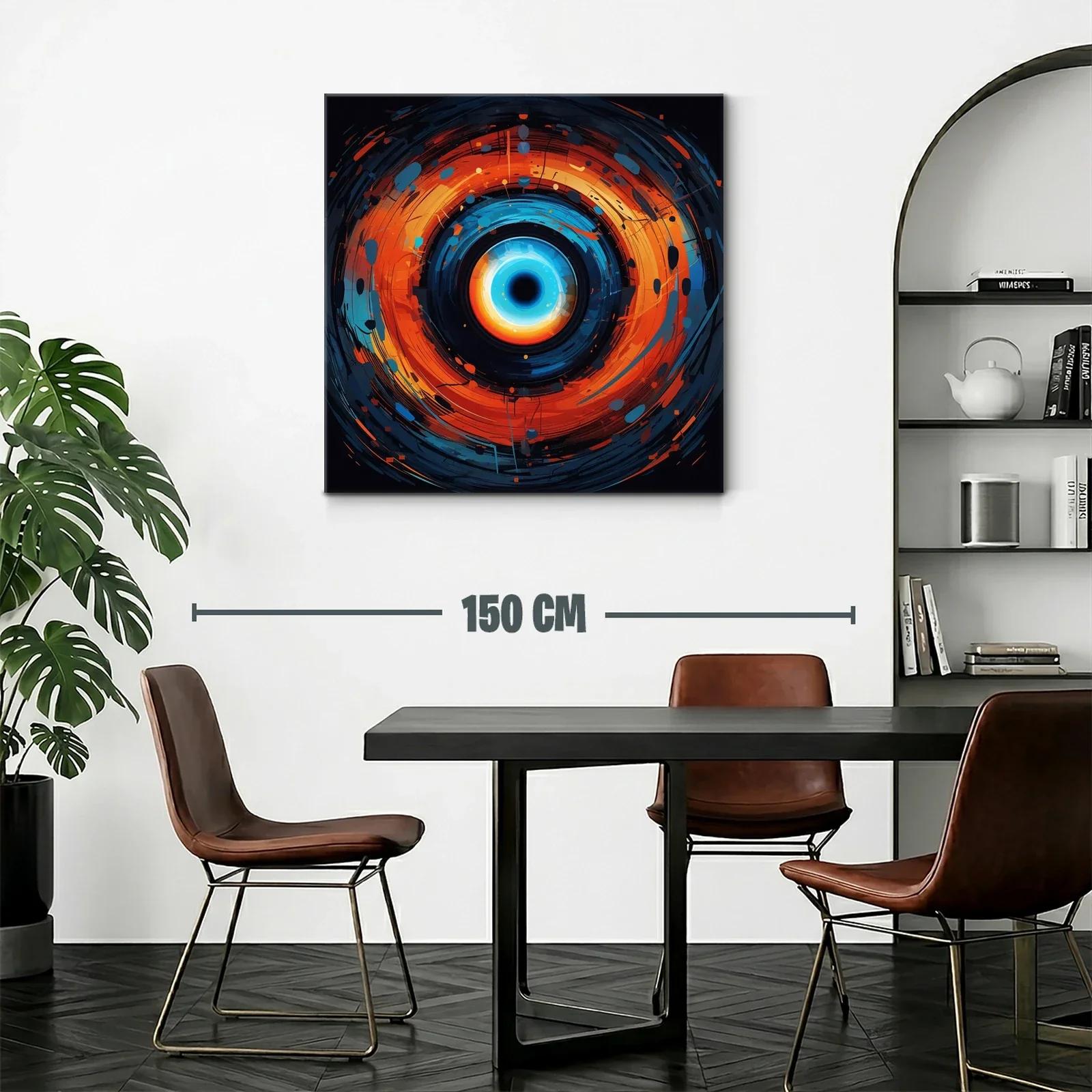 Cuadro abstracto con espiral vibrante en tonos azules y naranjas — miniatura 2