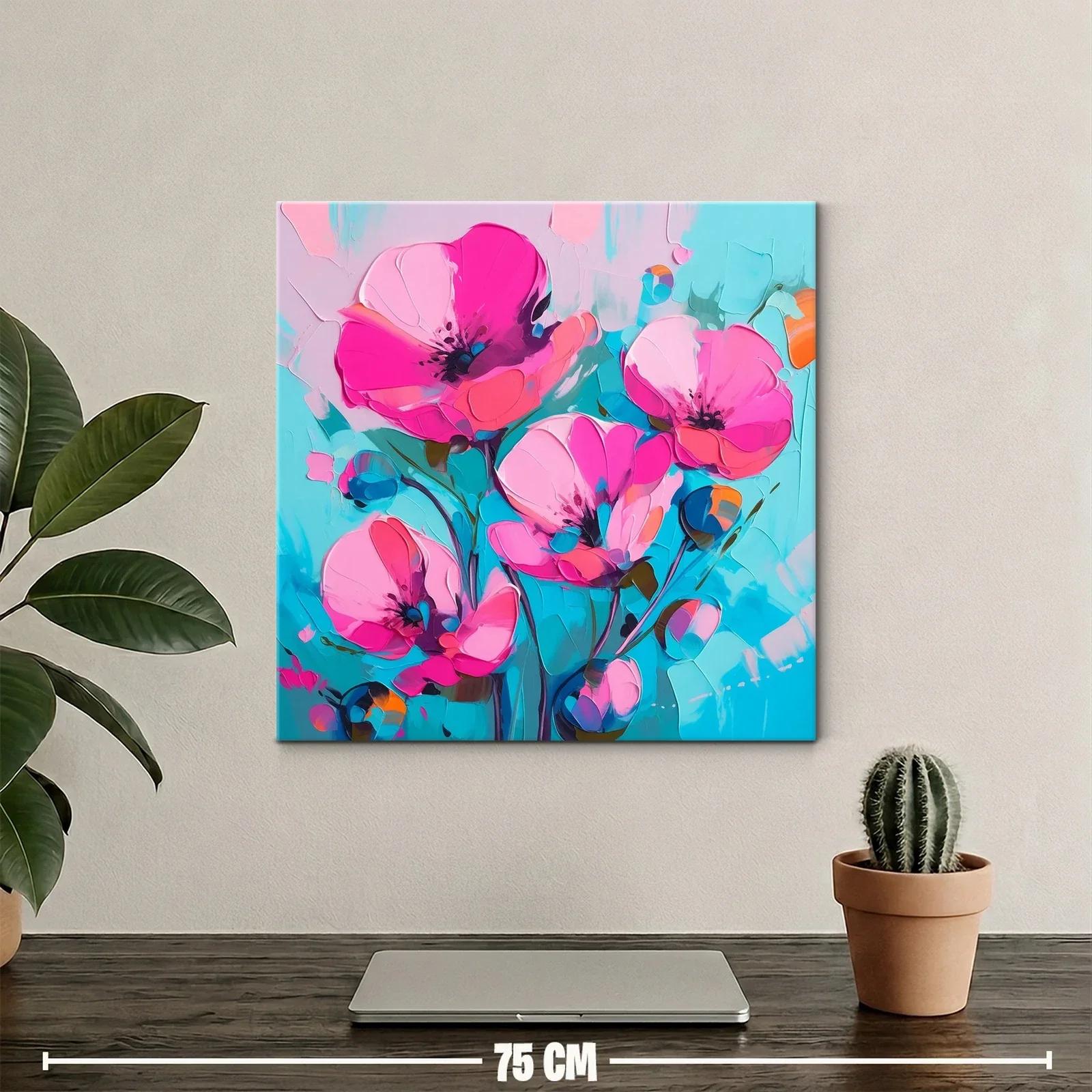 Cuadro floral con vibrantes tonalidades rosa y azul turquesa — miniatura 2