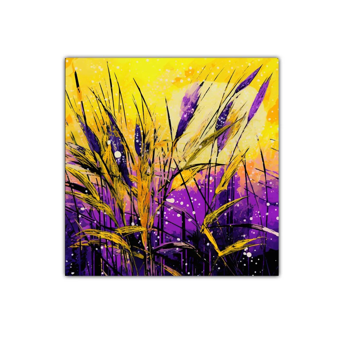 Arte contemporáneo natural con vibrantes tonos morados y amarillos