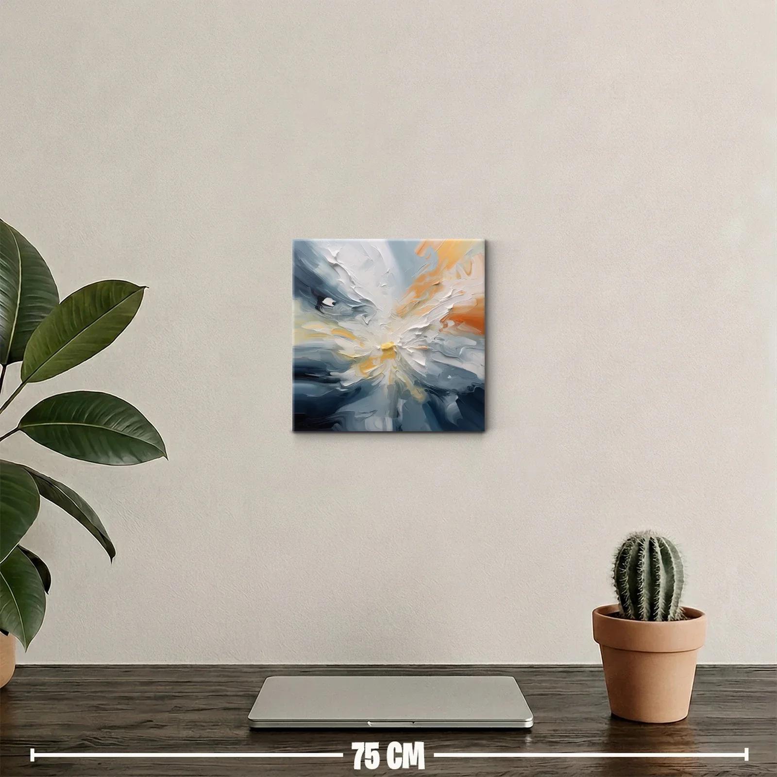 Cuadro abstracto en tonos azul, blanco y naranja para decorar — miniatura 2