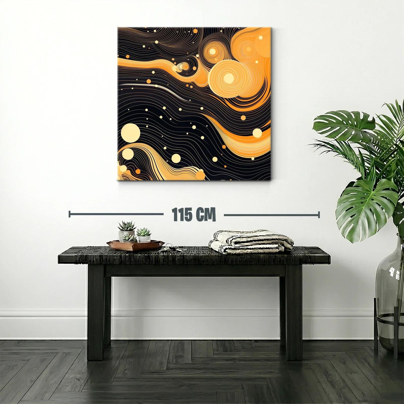 Cuadro abstracto con ondas y círculos en tonos cálidos — miniatura 2