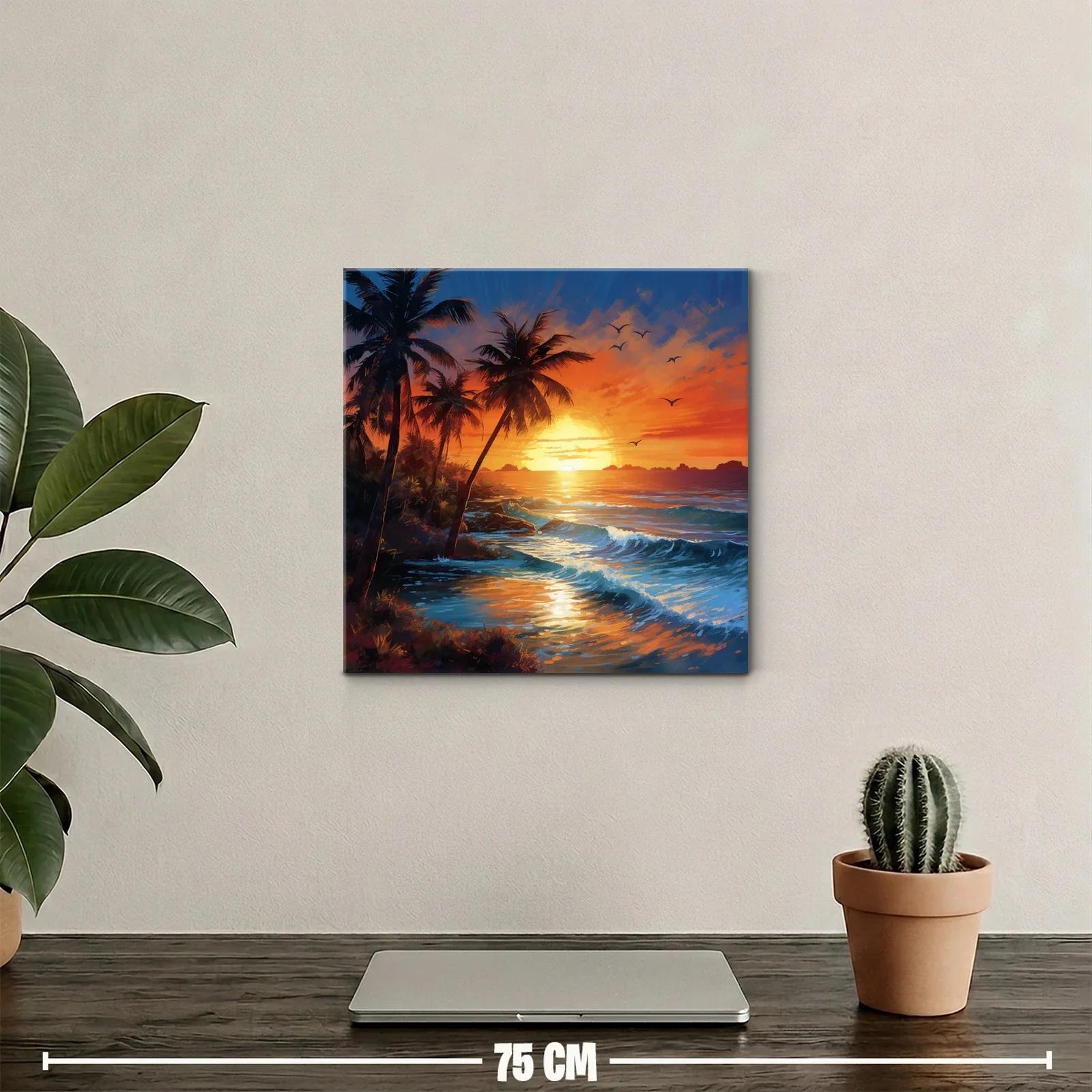 Atardecer en la playa con palmeras y olas en calma — miniatura 2