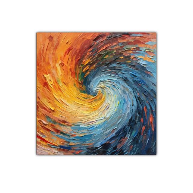 Cuadro decorativo espiral vibrante en tonos cálidos y fríos