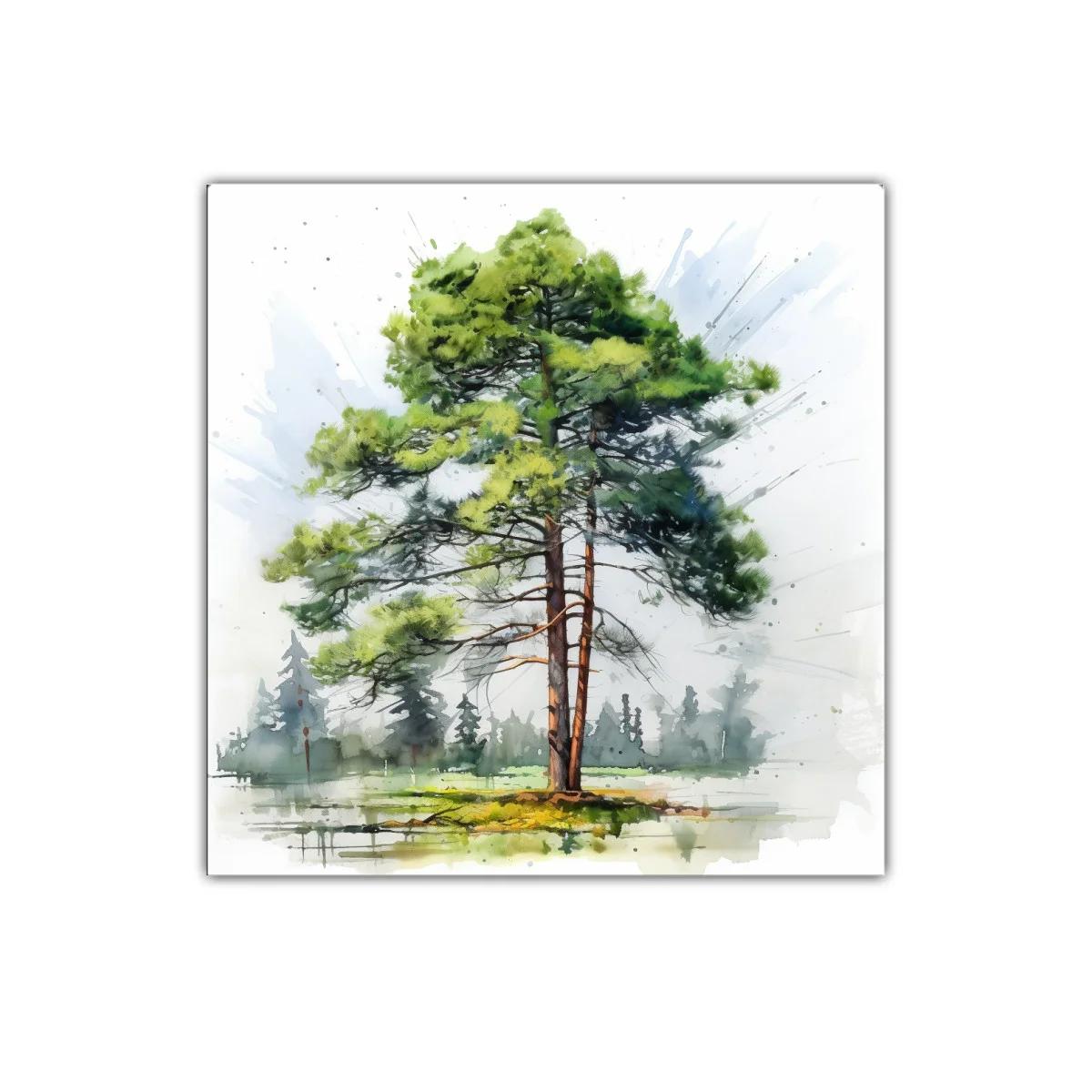 Cuadro decorativo de árbol en acuarela natural y serena