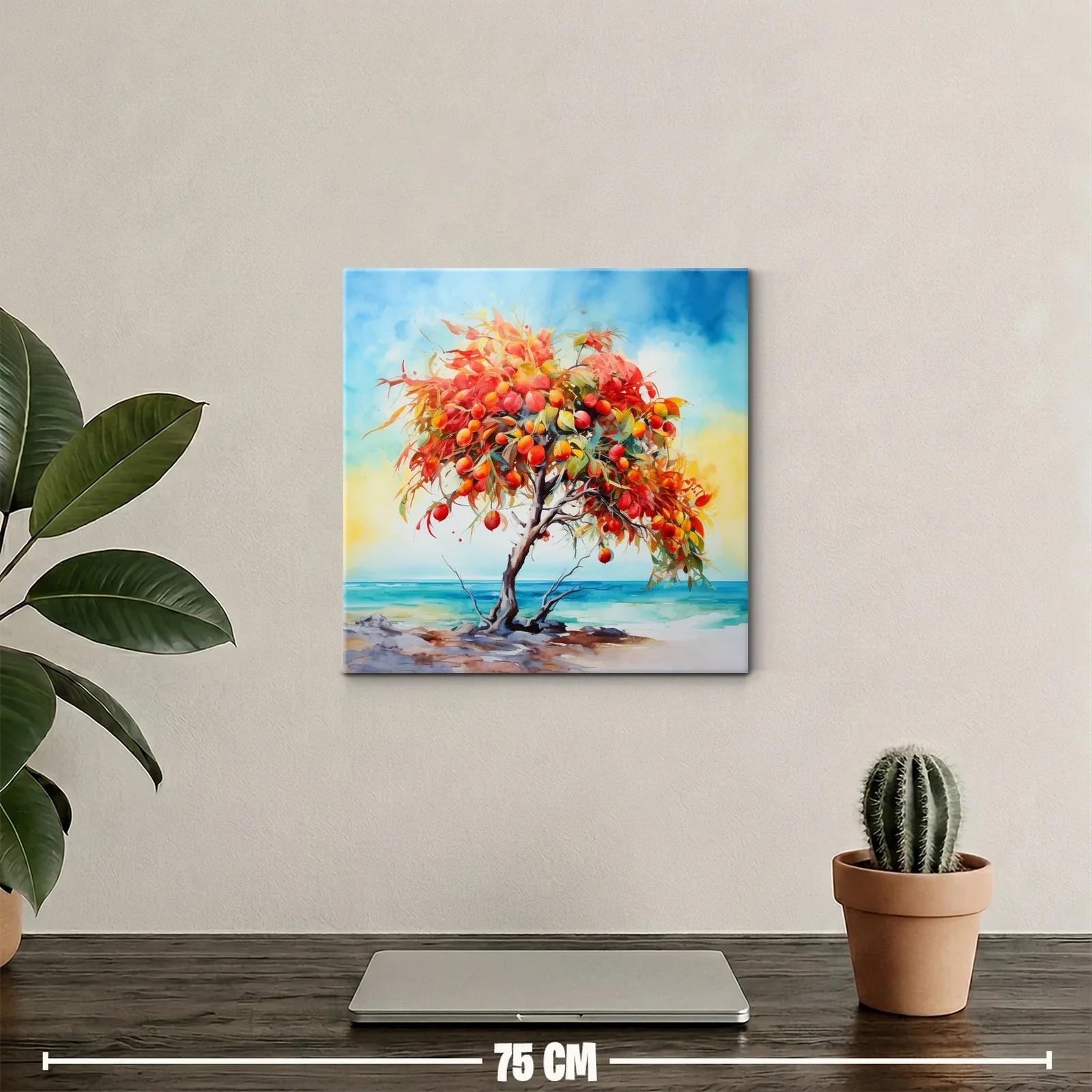 Árbol frutal vibrante junto al mar en tonos cálidos — miniatura 2