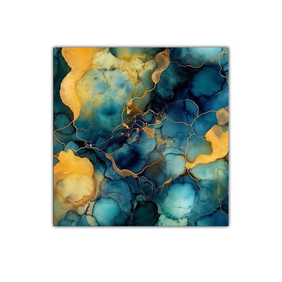 Cuadro abstracto en tonos azules y dorados modernos — miniatura 1