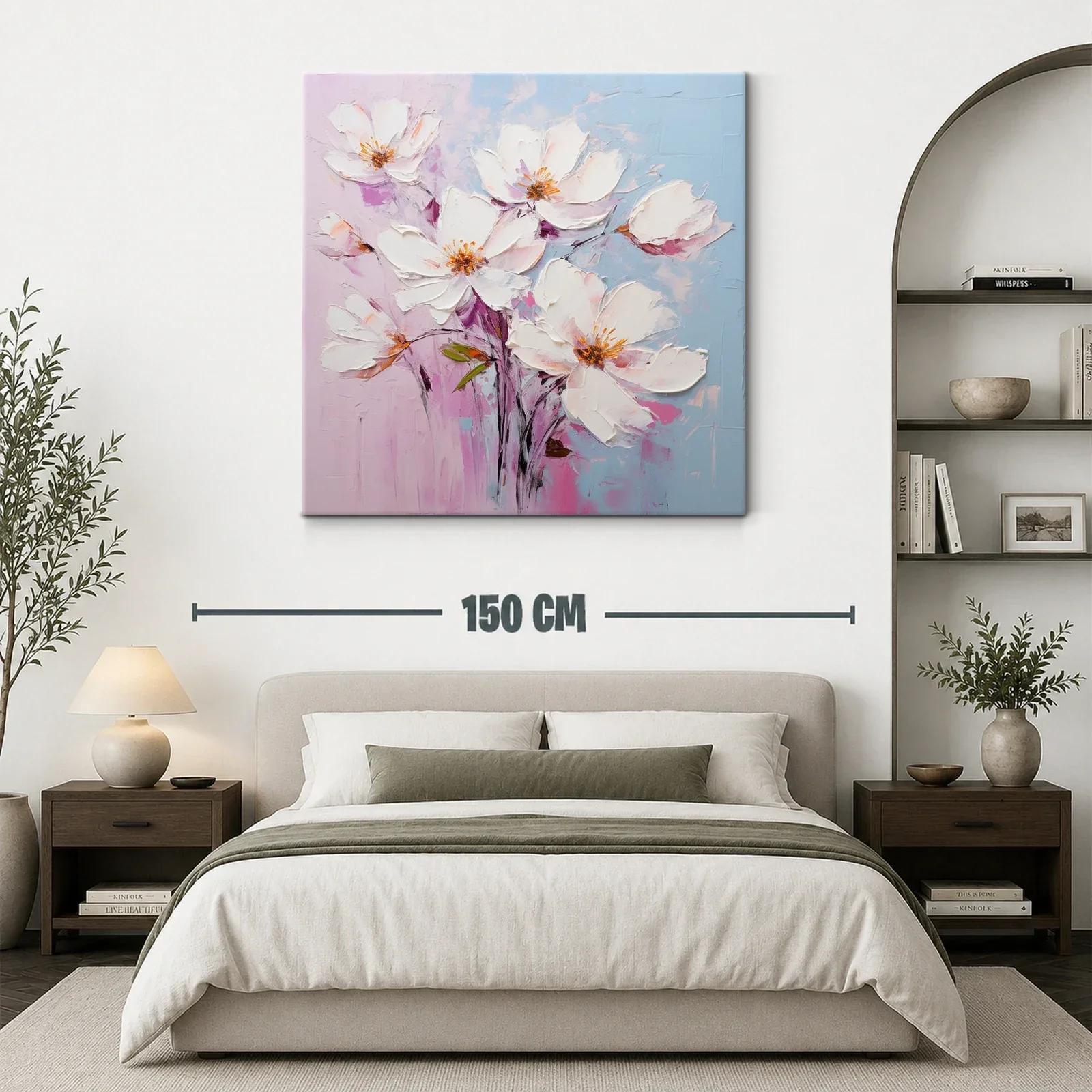 Cuadro de flores blancas sobre fondo pastel suave — miniatura 3