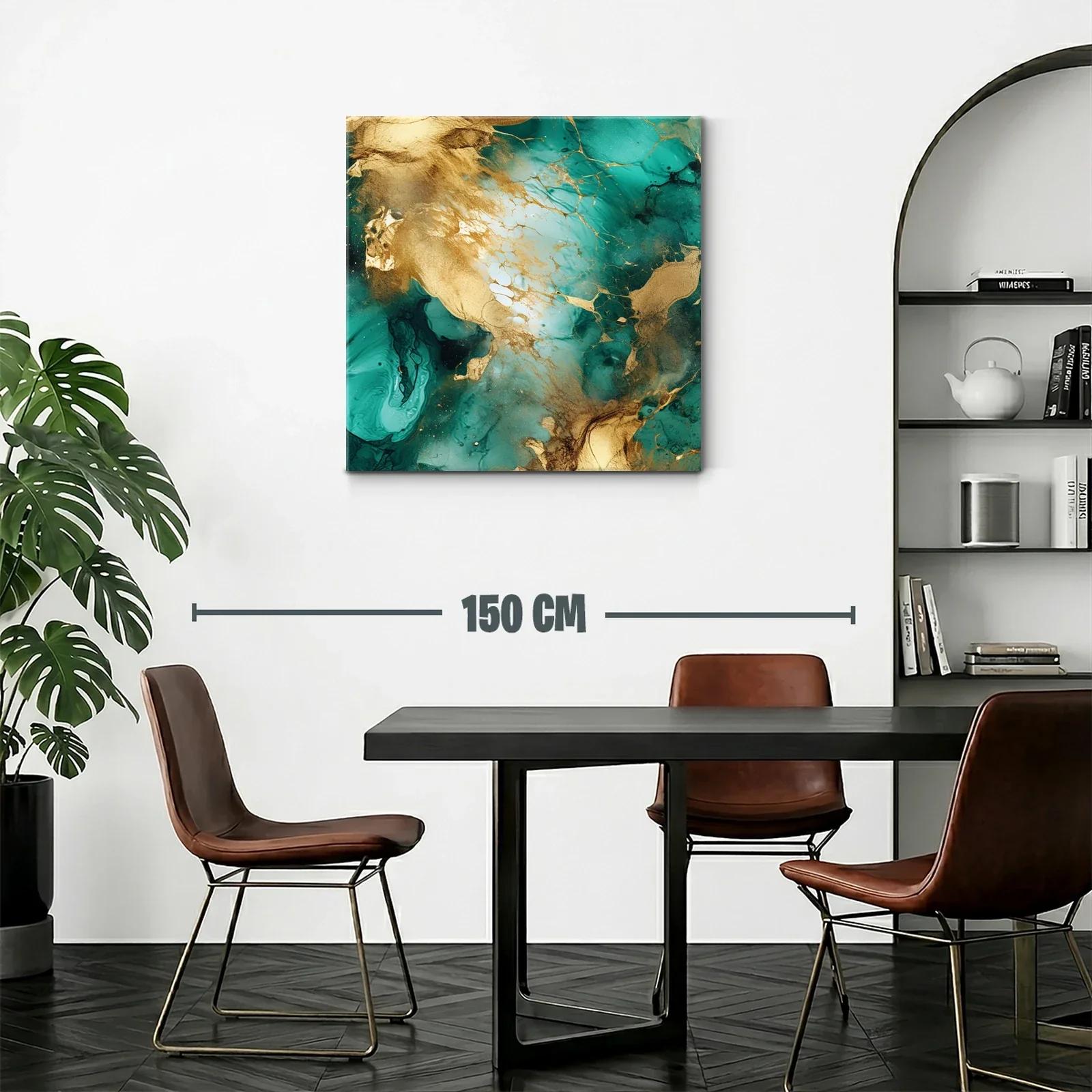 Cuadro abstracto con tonos dorados y verdes vibrantes — miniatura 2
