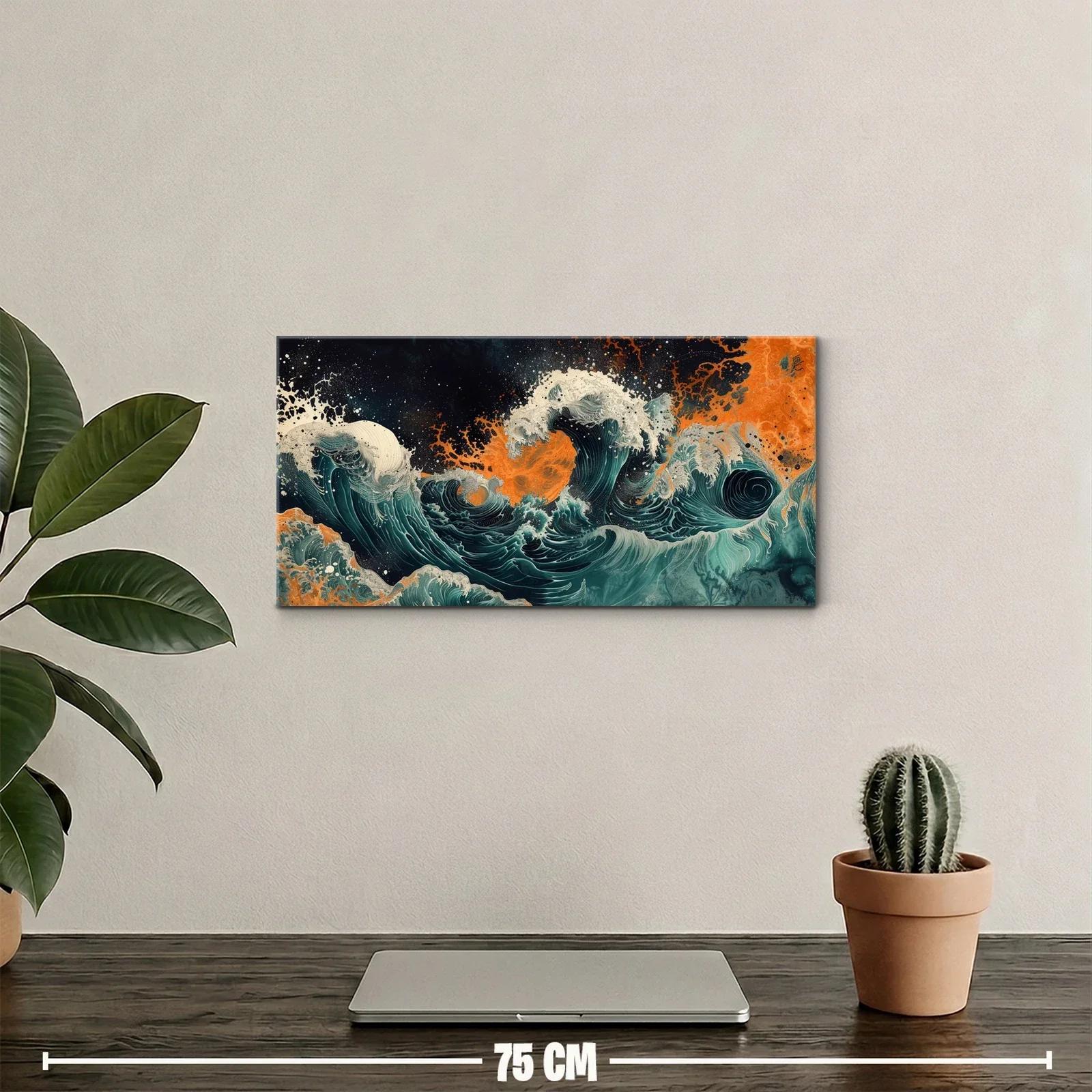 Cuadro olas del mar embravecido con contraste naranja — miniatura 2