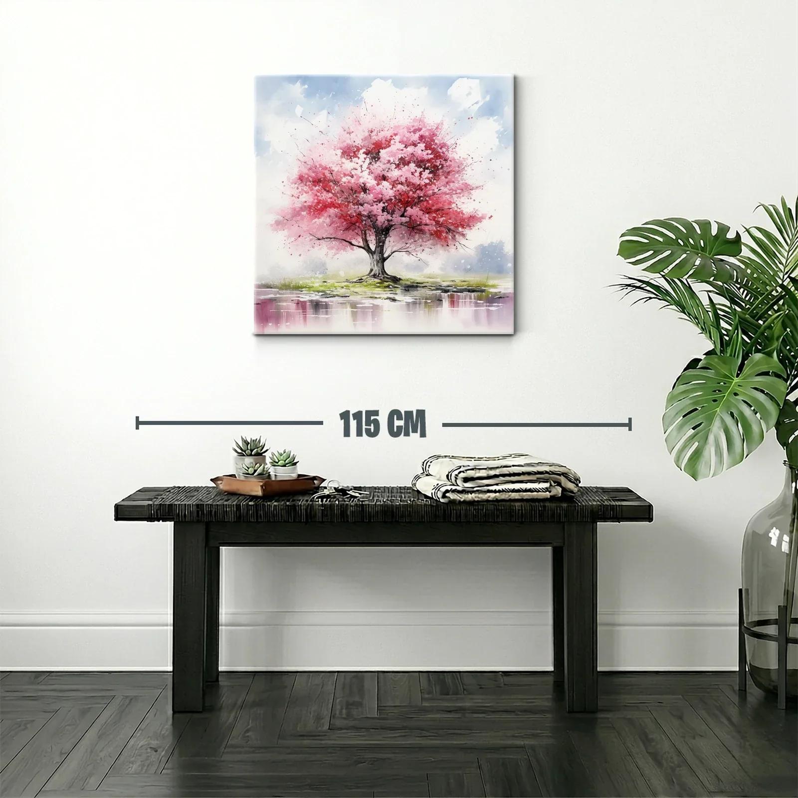 Árbol en flor con tonos rosas y paisaje sereno — miniatura 2