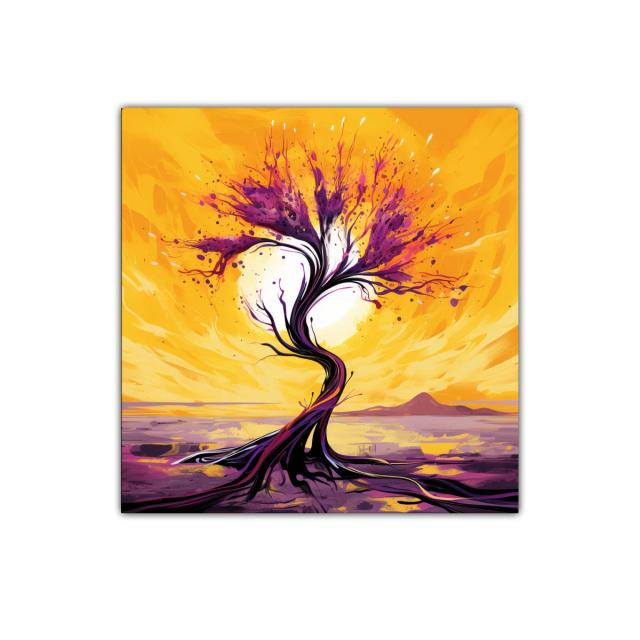 Árbol abstracto en vibrantes tonos morados y amarillos