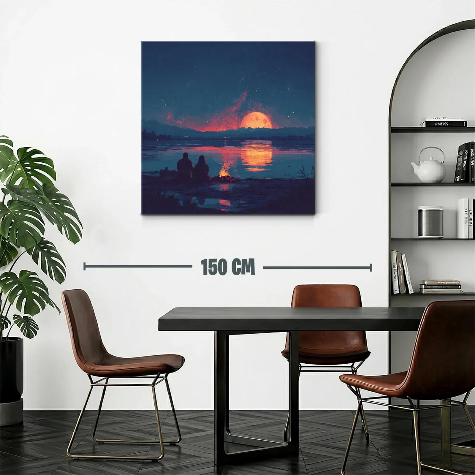 Atardecer romántico con luna llena sobre el lago tranquilo — miniatura 2