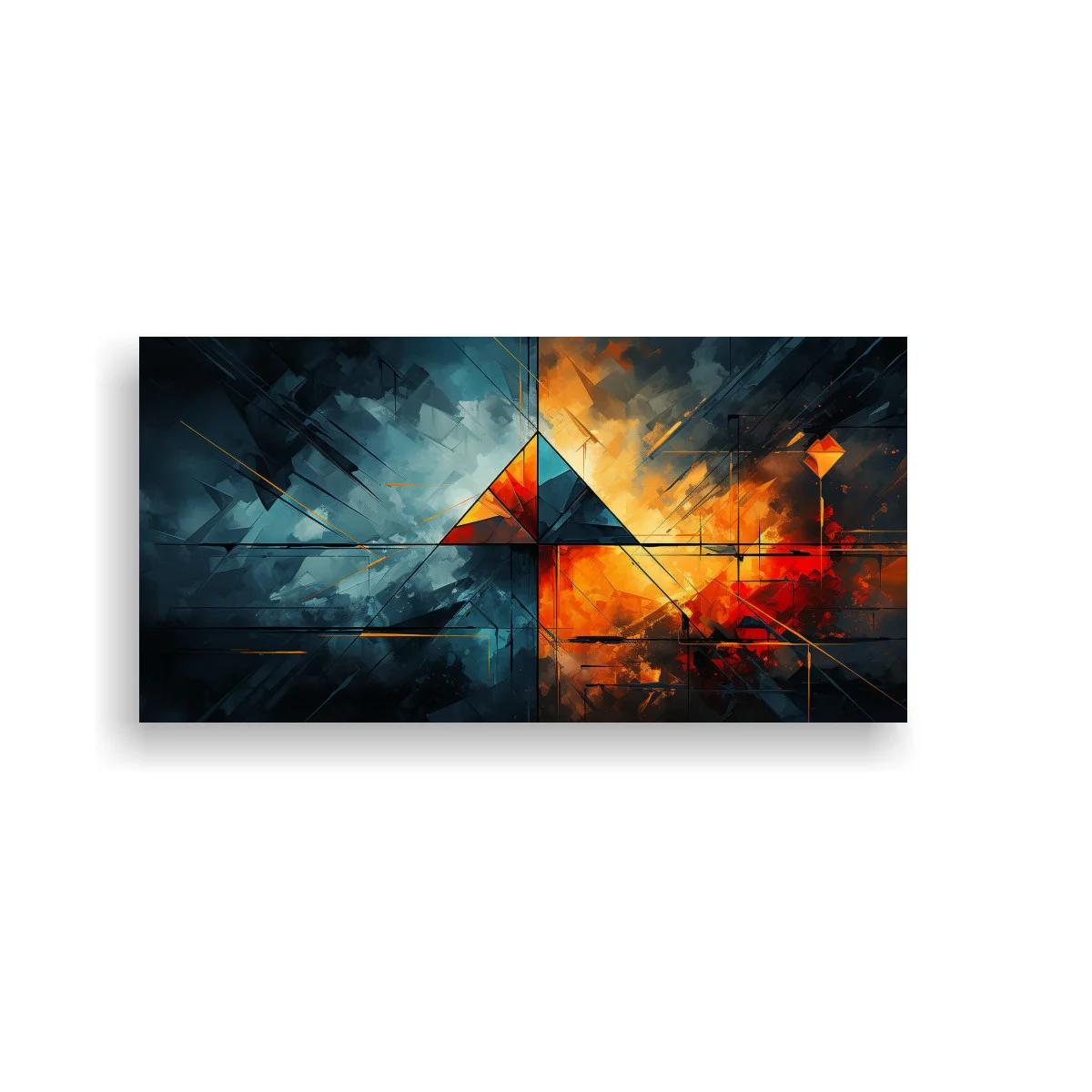 Cuadro pirámides geométricas con contraste azul y naranja
