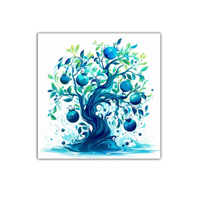 Árbol Azul con Granadas en Movimiento Natural