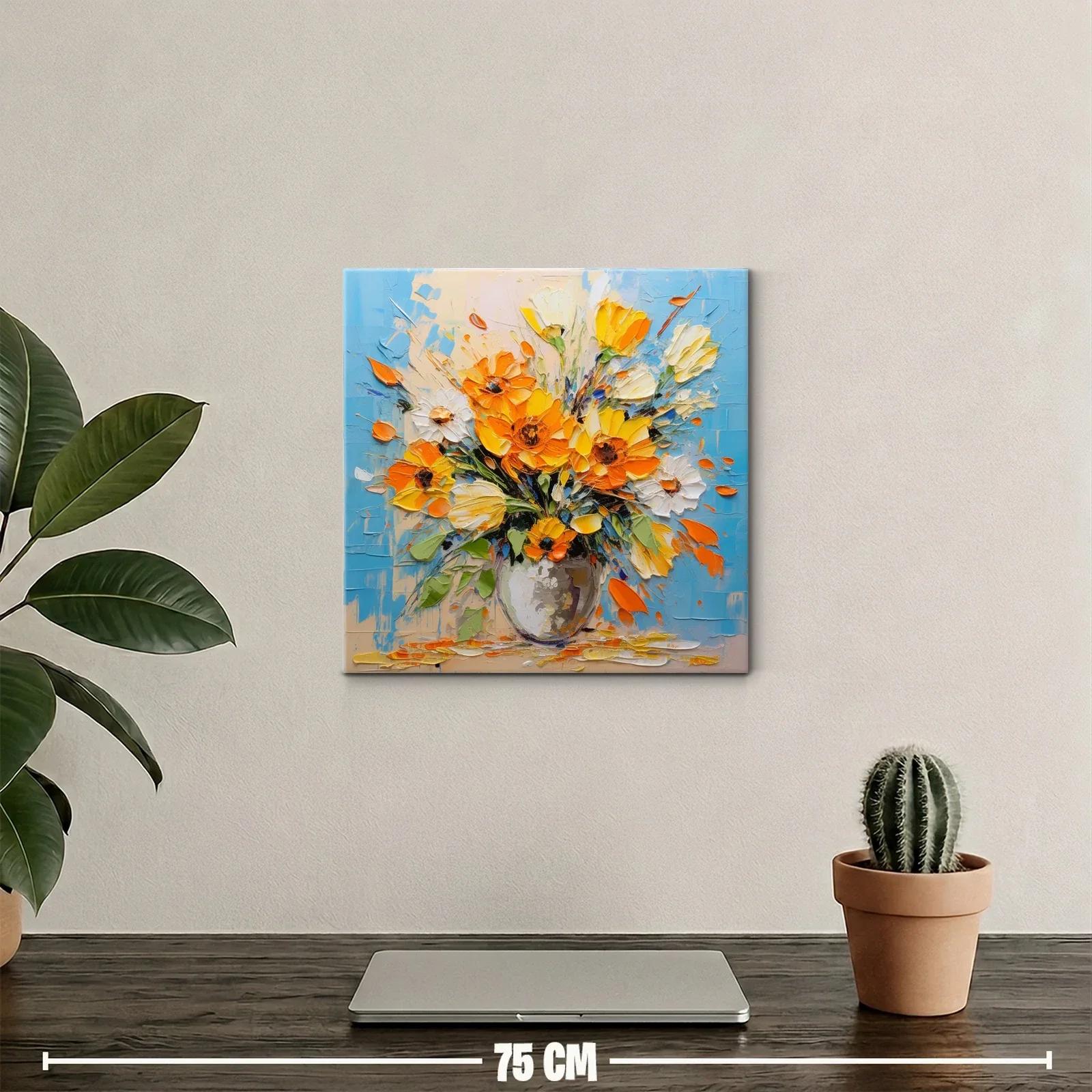 Ramo vibrante de flores amarillas y naranjas en azul — miniatura 2