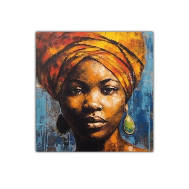 Retrato vibrante de mujer con turbante colorido