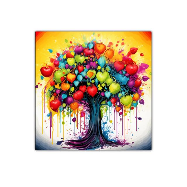 Árbol colorido con frutos brillantes y alma vibrante