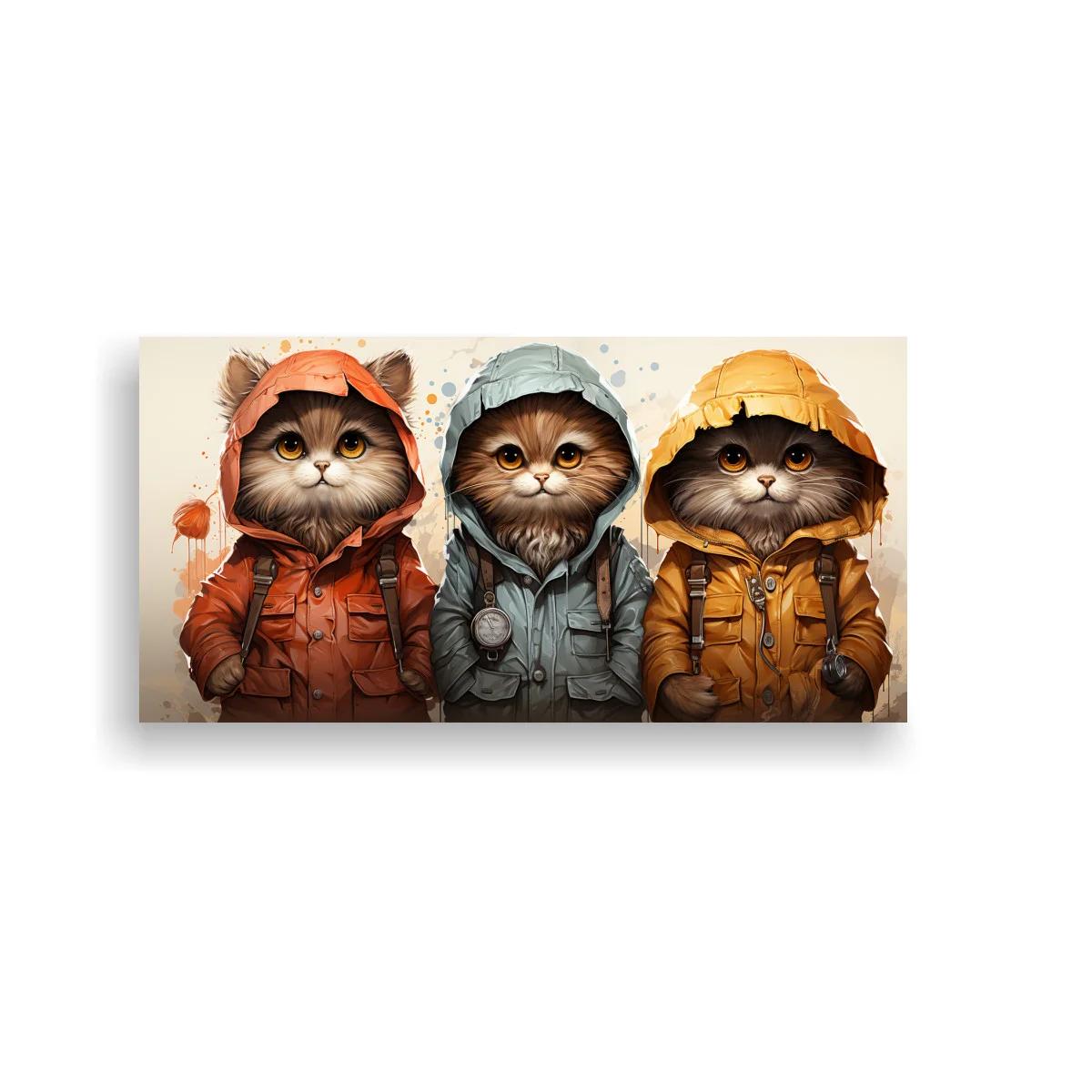 Cuadro tres gatos con chaquetas y cordones