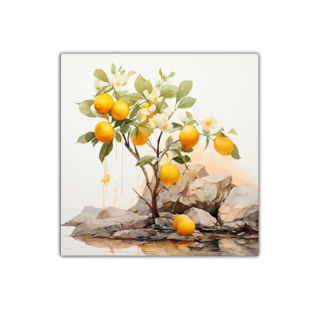 Cuadro decorativo con limonero y paisaje rocoso vibrante