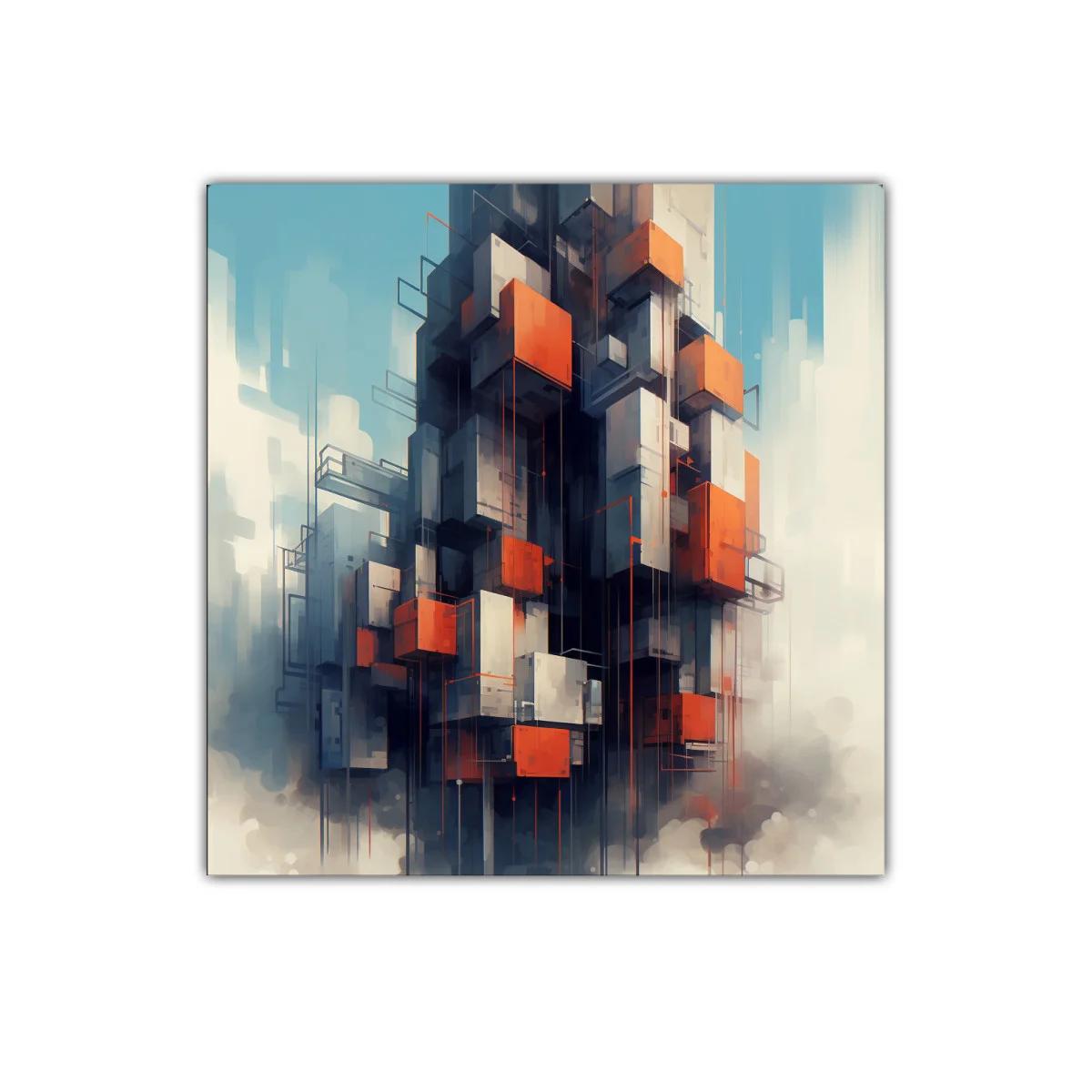 Composición geométrica contemporánea con bloques naranja y gris — imagen principal